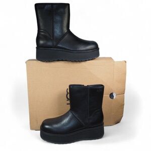 UGG Cityfunc Mid Leather Waterproof Platform Boots Black 1162990 Women's 8
